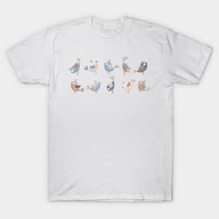 Denim blue and terra-cotta birds T-Shirt